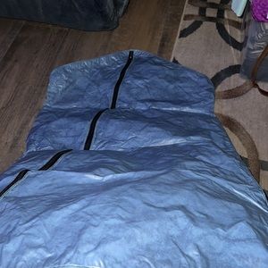 Vintage blue garment bag with sideways black zipper excellent condition